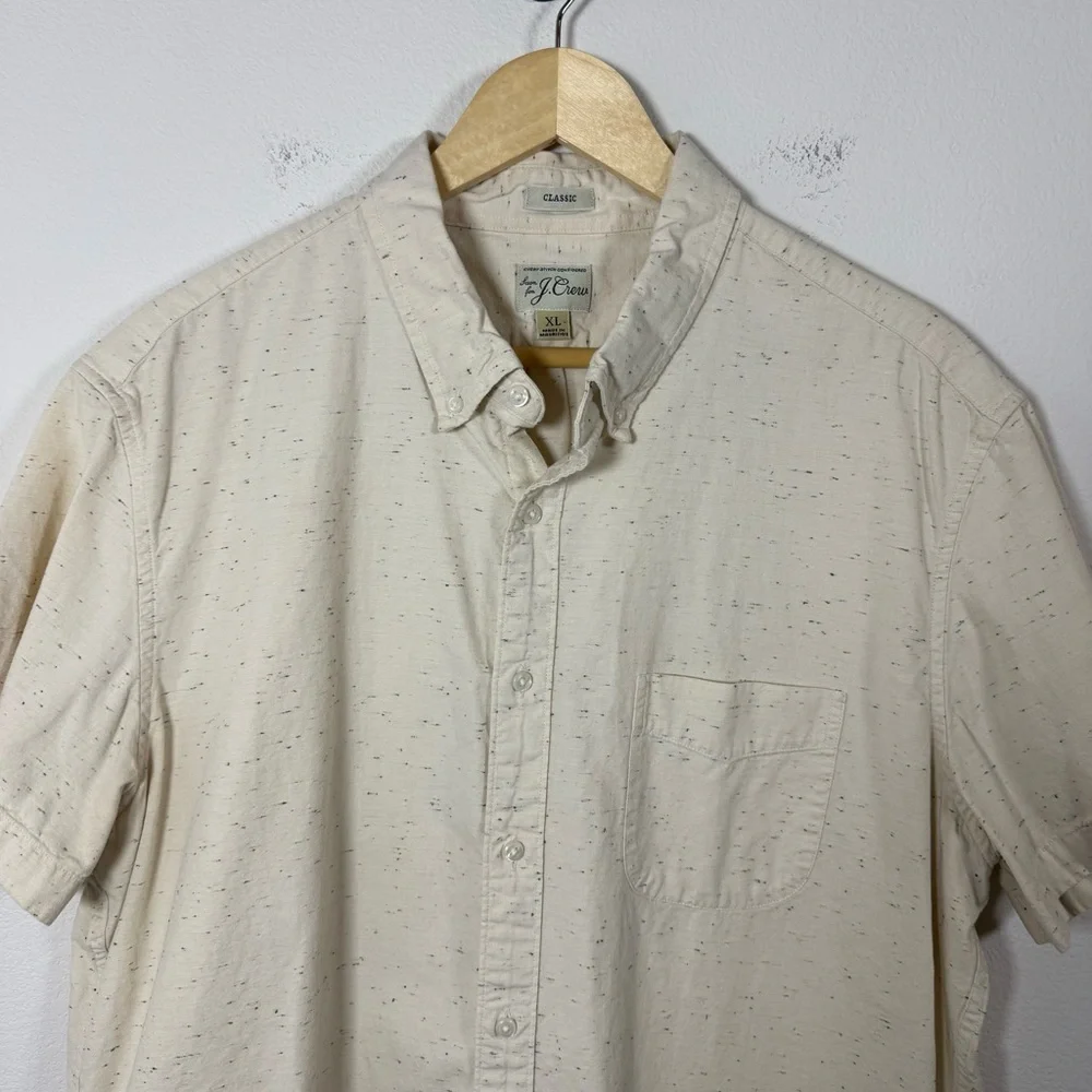 J. Crew Cream Short-Sleeve Button-Down Shirt with Subtle Speckle